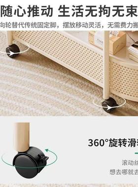 简约现代沙发小户型椭圆客厅奶油茶几侧边玻璃移动收纳小推车