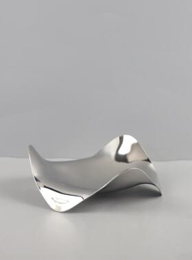 现代简约不锈钢银色不规则流线托盘摆件餐厅客厅电视柜家居装饰品