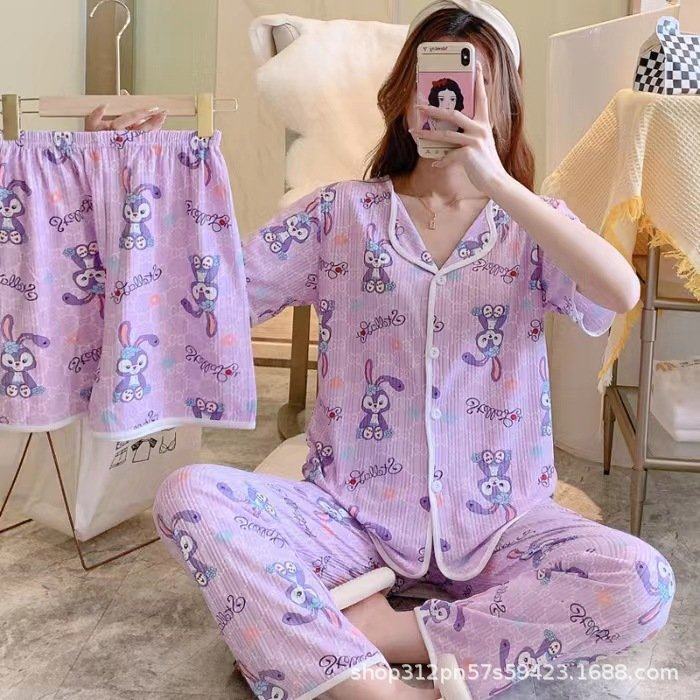 夏季新款睡衣女短袖短裤三件套甜美宽松韩版学生家居服套装,淘宝优惠券,粉丝福利购,淘宝优惠卷