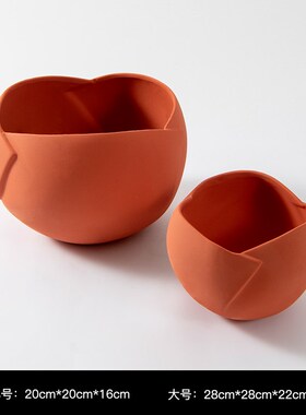 现代简约花瓶 高k级感艺术陶瓷摆件轻奢插花器橙色ins软装半圆花