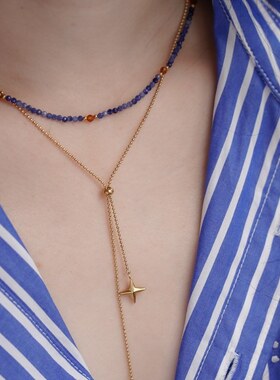 叠戴星空色天然蓝纹石项链