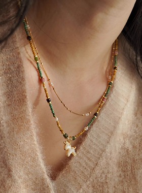 设计师款独角兽珍珠虎眼石项链