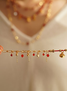 本命年红绳红玛瑙葫芦串珠项链