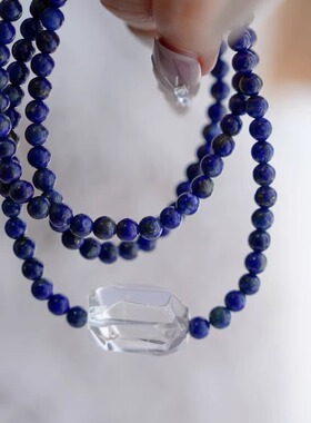 JoJo｜设计师款小众高品质青金石白水晶两戴三圈手链项链