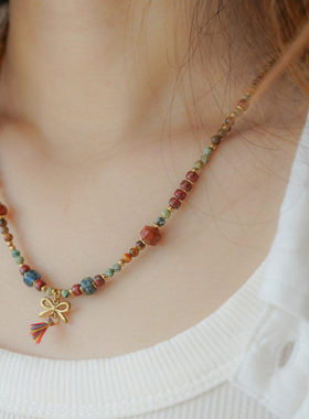 设计师款捷克珠蝴蝶结项链
