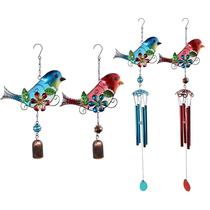 Minjie creative art embossed glass bird bell craft pint red bluebird wind bells hanging decoration metal glass decorations