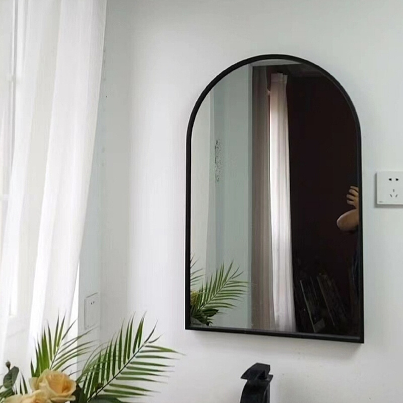北欧免打孔拱门浴室镜复古拱形化妆镜卫生间壁挂镜铝合金装饰镜子-图0