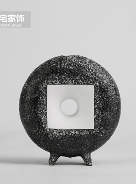 中式简约黑白几何插花花器客厅电视柜样板L间创意陶瓷摆件家居饰