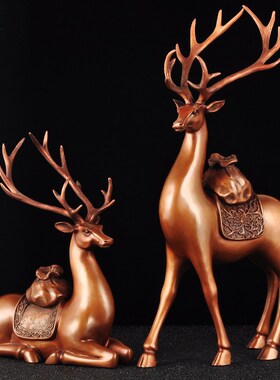 紫铜梅花鹿摆件卧站鹿招财中式铜鹿工艺品家O居客厅玄关装饰工艺