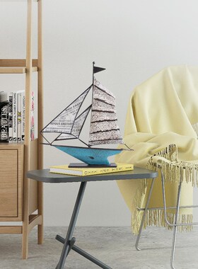 美式复古铁艺帆船模型摆件一帆风B顺现代客厅玄关酒柜样板间装饰