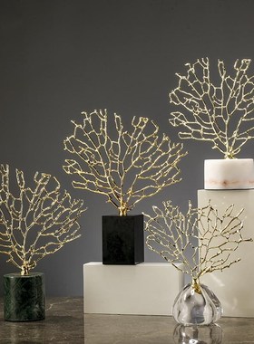 创意发财树轻奢摆件大理t石北欧简约玄关电视柜招财家居装饰品