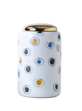 现代简约家居彩绘白色陶t瓷储物罐新中式样板房客厅博古架饰品摆