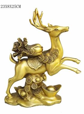 铜制纯铜鹿一路发财大号招财鹿紫铜色客厅桌面摆件黄铜工艺品20cm