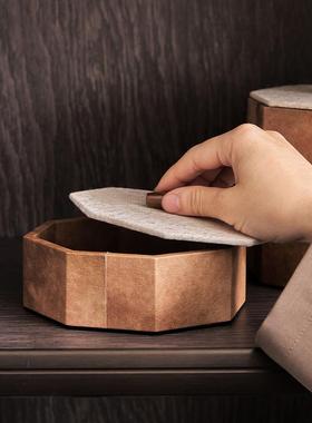 民宿诧寂风茶室茶台布置方形收纳储物装饰盒子软装高级感摆件饰品