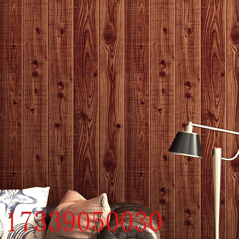 3d立体木头条纹中式仿木纹墙纸原木色复古木板吊顶阁楼天花板壁纸