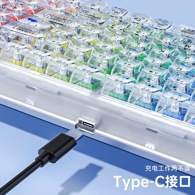 狼蛛F98pro机械键盘鼠标套装无线三模客制化gasket热插拔侧刻键帽 - 图3