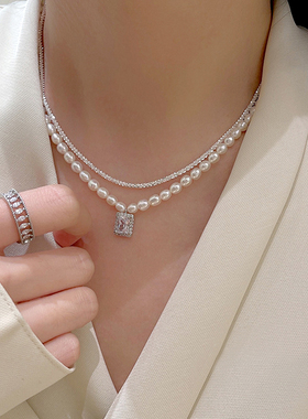 Idokawa小方糖双层叠戴锁骨链