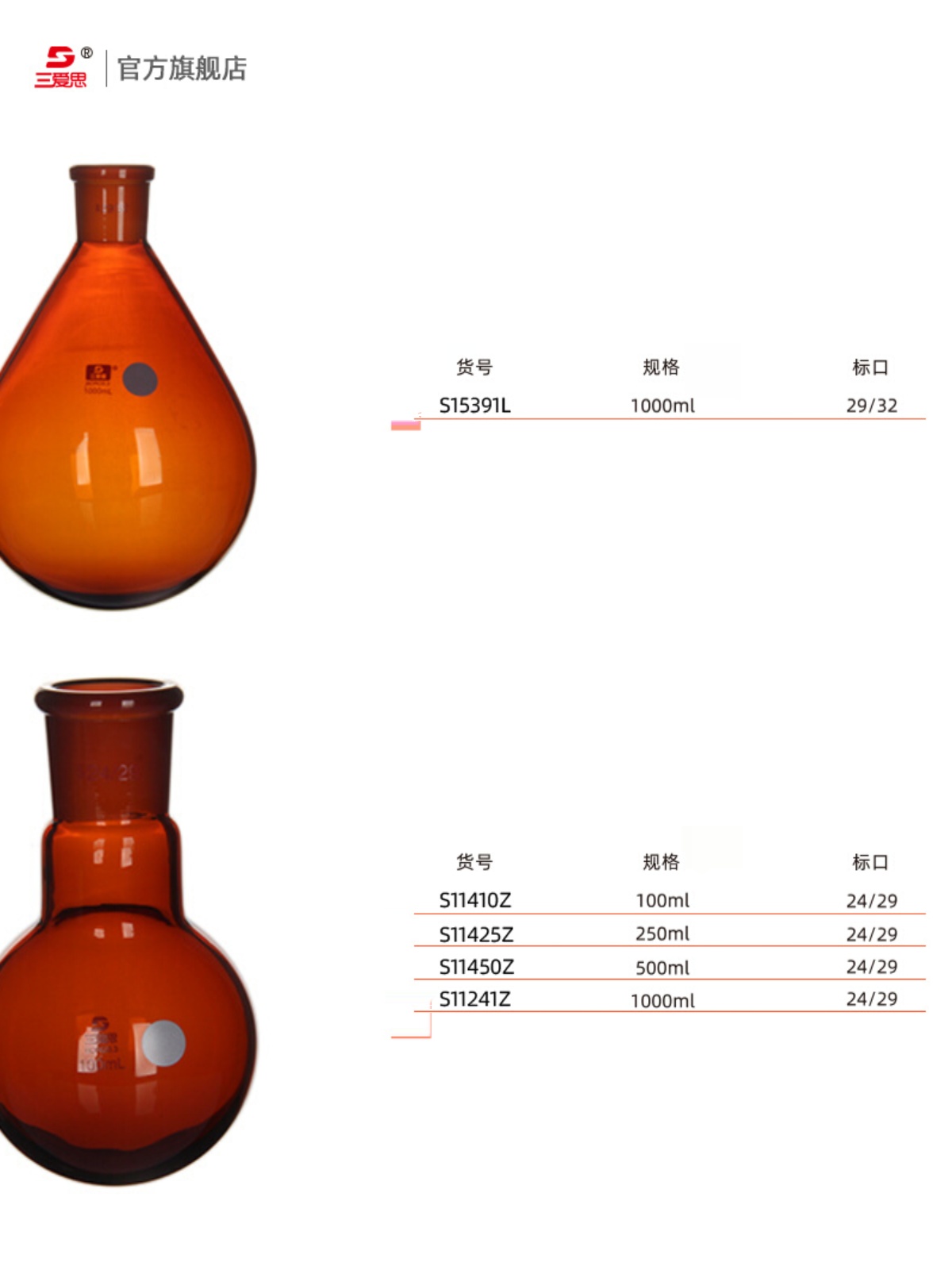 单口圆底烧瓶棕色反应瓶茄形烧瓶玻璃茄形瓶旋转蒸发瓶棕色旋蒸瓶 - 图1