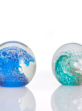 现代创意海浪水晶球摆件样板房酒店大堂客厅玄P关茶几软装饰品摆
