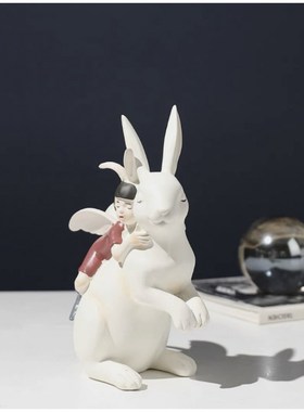 兔子女孩桌面摆件儿童房间软装E饰品样板房间玄关家居摆设