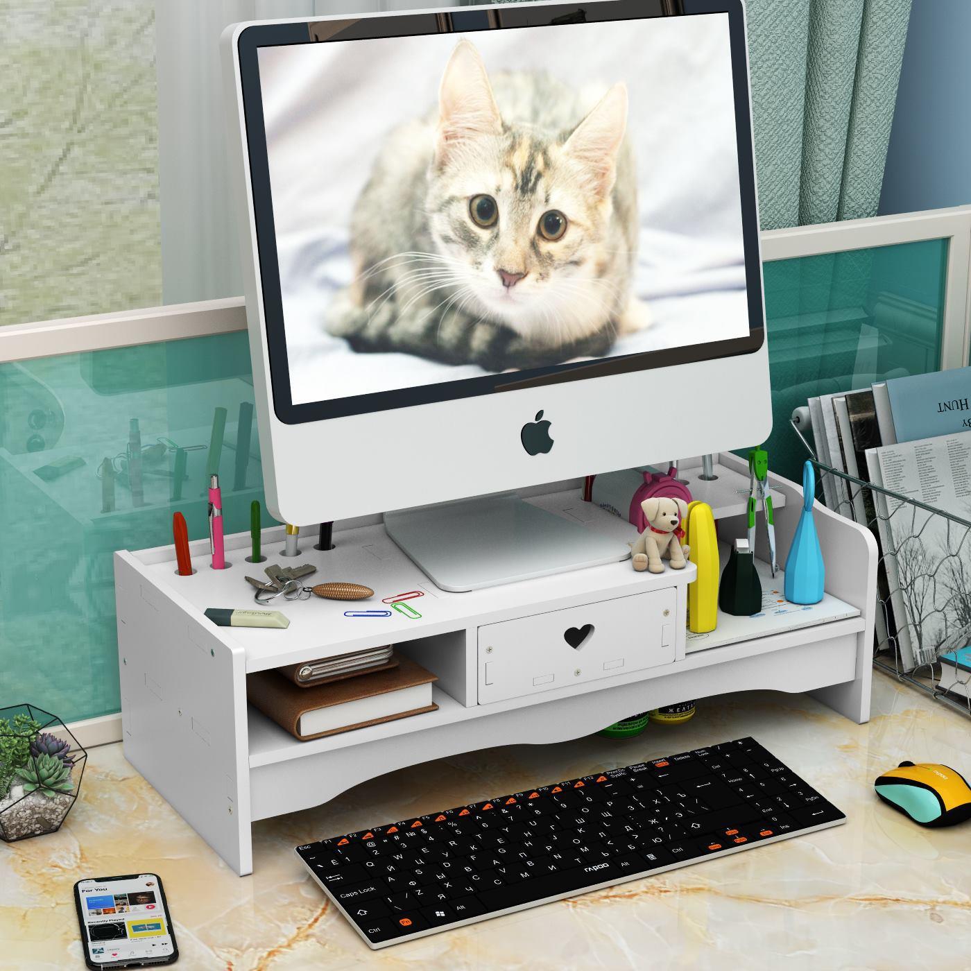 电脑增高器架办公室收纳抽屉桌面置物架笔记本垫高底座显示器支架 - 图2