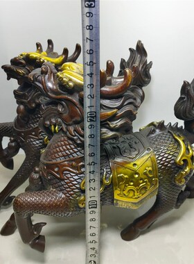 纯铜黄铜纯手工雕l刻鎏金大火麒麟一对摆件家用办公书桌复古老物