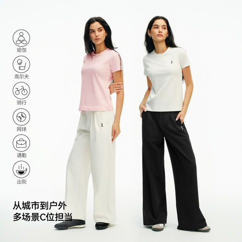 安欧兔AOT无忧T恤女夏季修身透气凉感圆领运动轻薄简约正肩短袖 - 图2