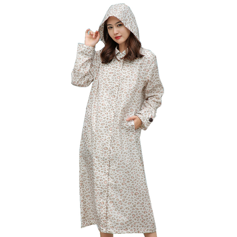 防水外套风衣式成人雨衣女时尚徒步加长韩版豹纹全身雨披长款透气-图3