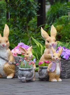 户外花园庭院装饰复古兔子花缸幼儿F园摆件卡通动物花盆玻璃钢雕