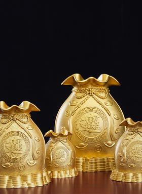 铜钱袋存钱罐福袋摆m件家居客厅装饰品福袋储蓄罐铜布袋聚宝风水