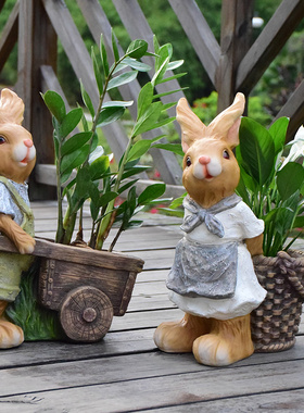 创意户外a动物摆件可爱温馨兔子一家花盆花园网红阳台庭院装饰布