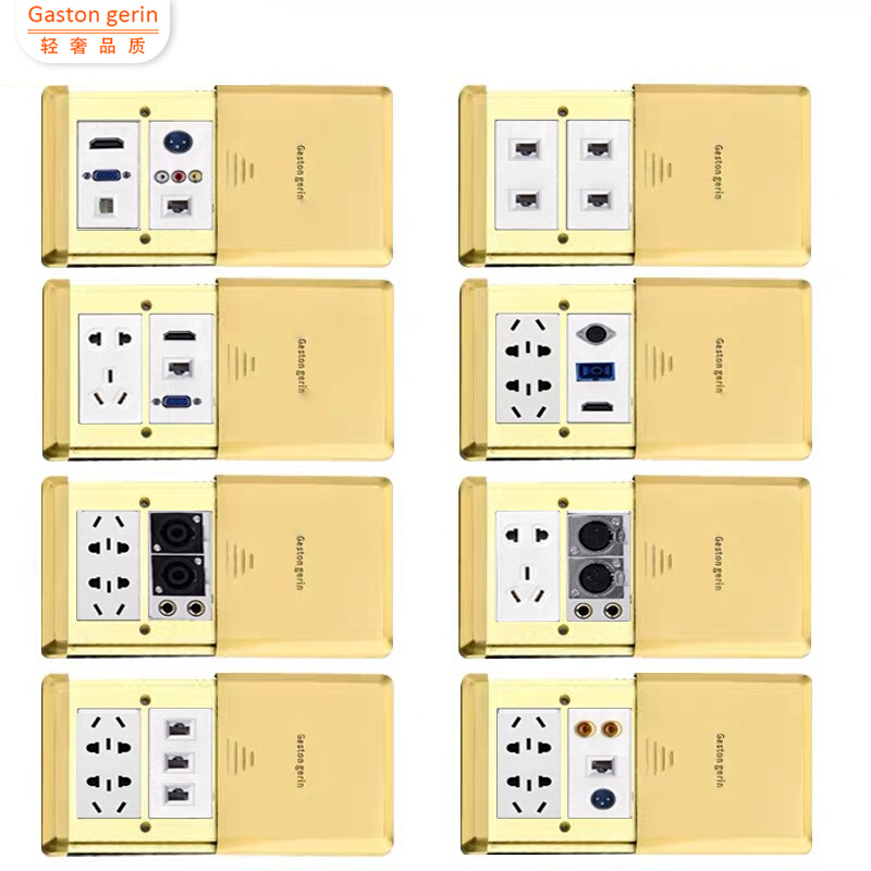 纯铜不锈钢平推式地插座双五孔10A滑盖地面网络插座十孔16A地板插 - 图1