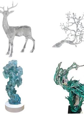 透明铂晶树脂雕塑定制玄关创意工艺品摆件户外内抽象水晶软装饰品