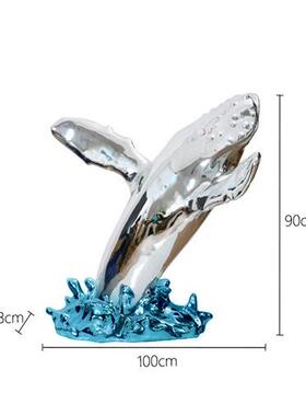 玻璃钢电镀鲸鱼落地大摆件海豚鲨鱼雕塑商场大堂酒店壁挂艺术装置