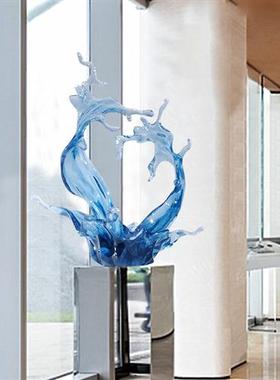 样板间别墅客厅玄关水花摆件招财透明树脂雕塑大办公室软装工艺品