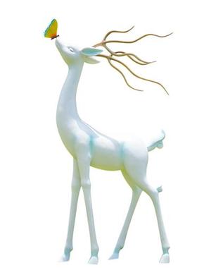 室外抽象鹿雕塑公园林草坪景观玻璃钢梅花鹿动物小品装饰造景摆件