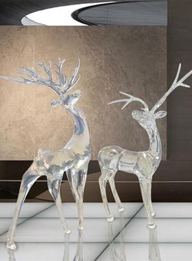 酒店售楼处透明树脂鹿雕塑摆件大型落地玄关楼道室内动物工艺品