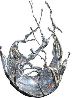 不锈钢镜面水浪花水滴雕塑定制城市房地产景观水池水波纹金属摆件