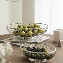 LamomeDeco Nordic Wind Hollowed-out Fruit Pan Stainless Steel Fruit Basket Living Room Tea Table Home Disposal Tray Drain Basket