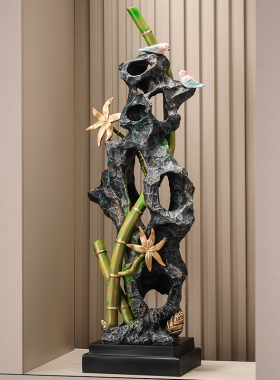 太湖石时c来运转摆件乔迁轻奢客厅玄关电视柜办公室装饰品竹子