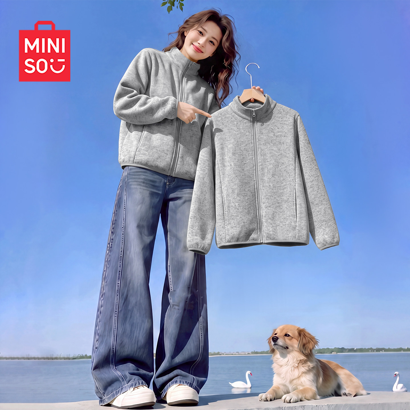MINISO/名创优品摇粒绒外套女款秋冬加绒2026新款休闲保暖抓绒衣J 闲加实拍商品图