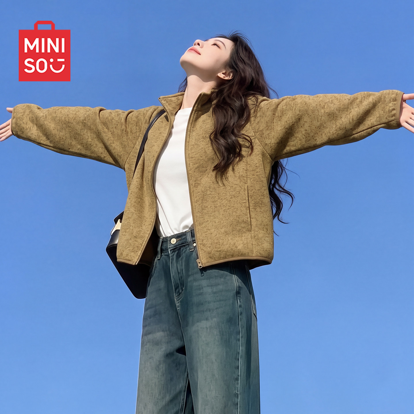 MINISO/名创优品抓绒外套女秋冬2026新款奥粒绒内胆加绒灰色卫衣J 名绒实拍商品图