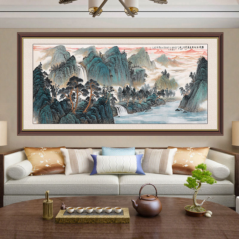 新中式电视背景墙3d背靠金山山壁画万里长城自粘山水风景画靠山图