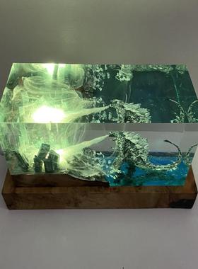 家居树脂摆件哥斯拉摧毁城市小夜灯朋友同事中秋教师节日生日礼物