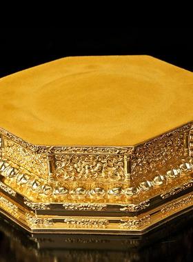 台湾铜雕贴金释迦牟尼佛像供奉金刚座娑婆三圣释迦摩尼佛铜像摆件