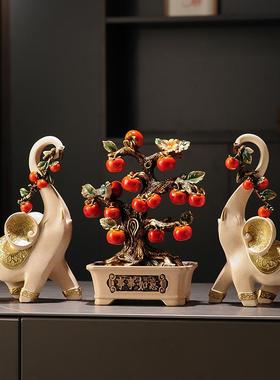 新中式事事如意柿子树盆栽摆件玄关酒柜电视柜装饰品乔迁新居礼品