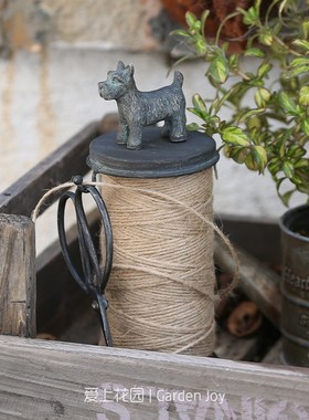 爱上花园铁艺麻绳m架小狗小鸟装饰复古杂货花园庭院客厅线轴摆件