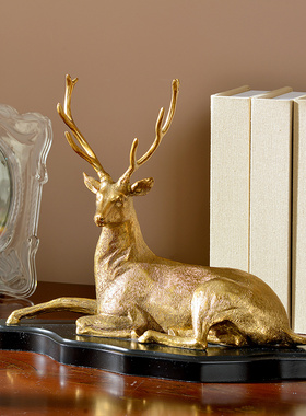 欧式纯铜麋鹿f摆件美式软装别墅客厅电视柜工艺品样板间鹿摆设品