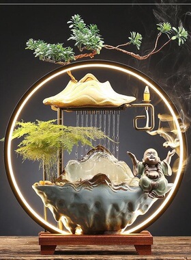 极速新中式创意玄关招财s生财流水喷泉循环摆件客厅公室乔迁开业