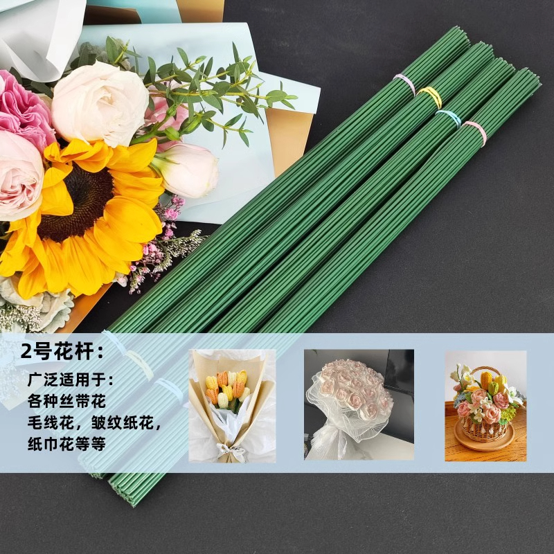 呦呦虎2号花杆手工DIY绿色扭扭棒包胶花枝玫瑰花艺花卉辅助工具 - 图3